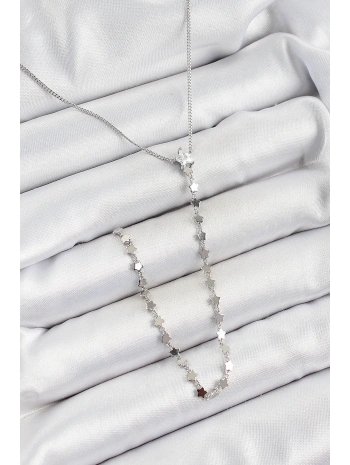 Pirinç Zirkon Taşlı Yıldız Figürlü Y Model Gümüş Renk Kadın Kolye