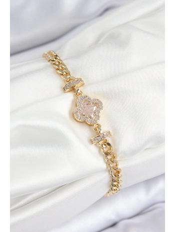 Pirinç Zirkon Taşlı Yonca Model Gold Renk Kadın Bileklik