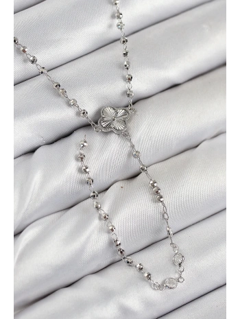 Pirinç Zirkon Taşlı Yonca Model Gümüş Renk Kadın Y Kolye