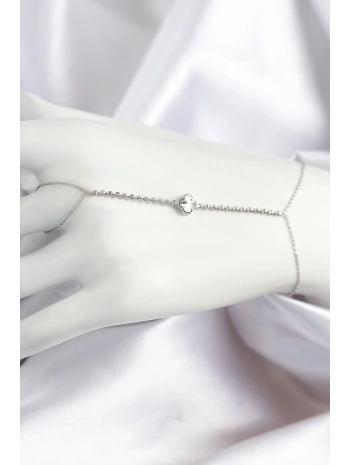 Pirinç Zirkon Taşlı Yonca Model Gümüş Renk Şahmeran