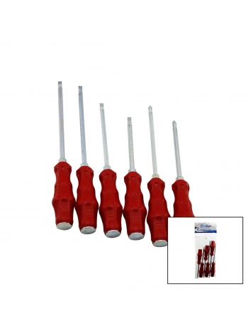 PVC AMBALAJ   KIRMIZI - PLASTİK SAPLI   DARBELİ   6LI SET   ÇİFT TARAFLI  TORNAVİDA TAKIMI (5047)