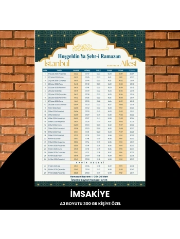 Ramazan İmsakiyesi - 300 Gr - A3 Boyut Kişiye Özel İsimli & Logolu 1 Adet Sarı