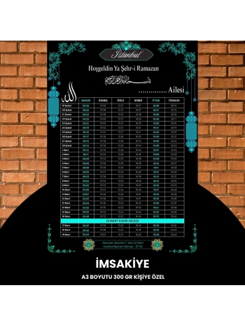 Ramazan İmsakiyesi - 300 Gr - A3 Boyut Kişiye Özel İsimli & Logolu 1 Adet Siyah-mavi