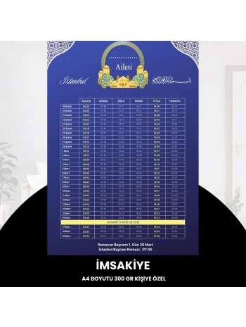 Ramazan İmsakiyesi - 300 Gr - A4 Boyut Kişiye Özel İsimli & Logolu 1 Adet Mor