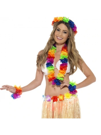 Rengarenk Hawaii Kolye Taç Bileklik Seti 4 Parça (5047)