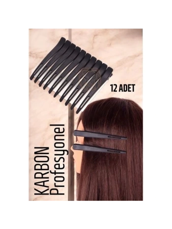 Saç Klipsi Karbon Plastik Toka Profesyonel 12 Adet