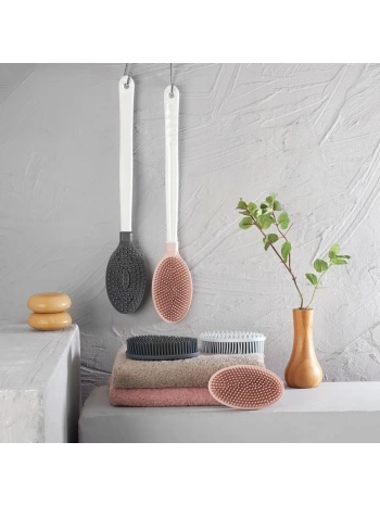 Silikon Masajlı Uzun Saplı Vücut Masaj Fırçası Banyo Sırt Kesesi Saplı Yumuşak Fırça (5047)