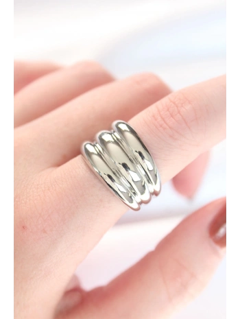 Silver Renk Ayarlanabilir Çizgili Bombe Yüzük