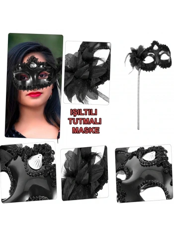 Siyah Işıltılı Tutmalı Fotoğraf Çekimi Maskesi 18x29 cm (5047)