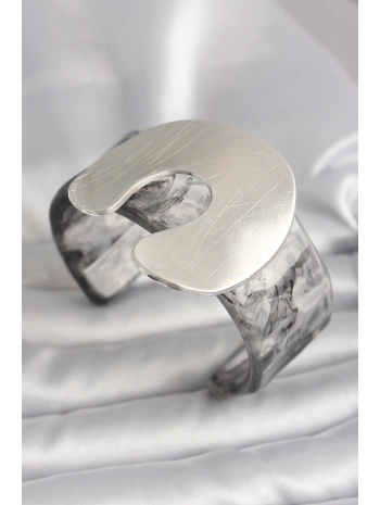 Siyah Mermer Desen Akrilik Plaka Vintage Kadın Bilezik