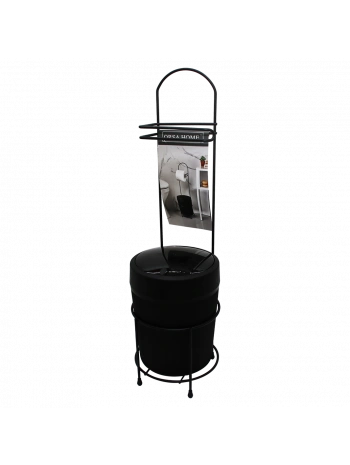 SİYAH METAL AYAKLI WC KAĞITLIK YUVARLAK PLASTİK KOVALI (5047)