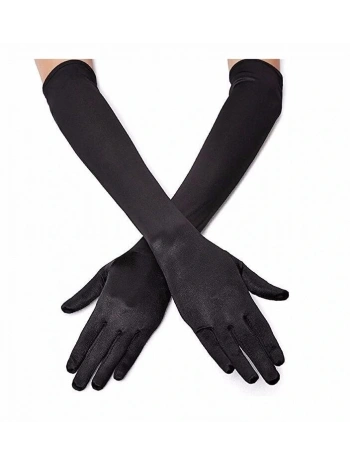 Siyah Renk Dirseğe Kadar Uzun Kumaş Eldiven (5047)