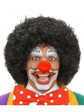 Siyah Renk Kıvırcık Afro Bonus Peruk Saç ve Kırmızı Sünger Burun Seti (5047)
