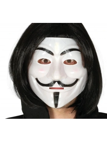 Siyah Renk Takma Kısa Saç ve V For Vendetta Maskesi Anonymous Maskesi (5047)