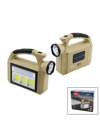 SOLAR GÜNEŞ ENERJİLİ - USB ŞARJLI  TAŞINABİLR EL FENERİ POWERBANK 3İN1=LED - COB LED - ŞERİT LAMBA (5047)