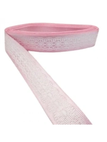 Tafta Dantel Görünümlü Kurdele Pembe 25 Mm 5 Metre