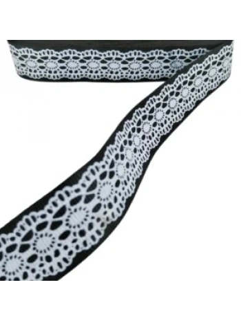 Tafta Dantel Görünümlü Kurdele Siyah 25 Mm 1 Metre