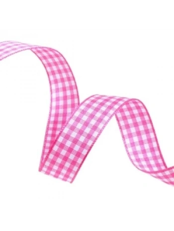 Tafta Ekoseli Kurdele 25 Mm Pembe 1 Metre