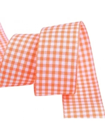 Tafta Ekoseli Kurdele 25 Mm Turuncu 1 Metre