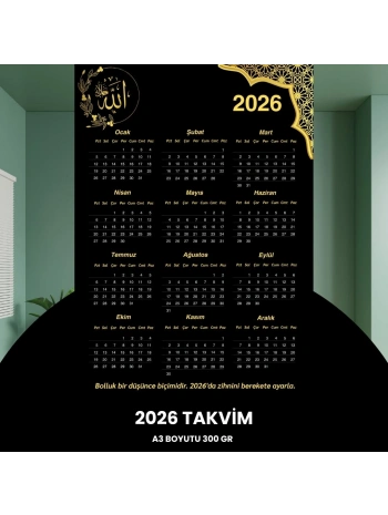 Takvim 2026 Premium A3 300 Gr Dijital Baskı Altın