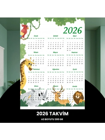 Takvim 2026 Premium A3 300 Gr Dijital Baskı Animal