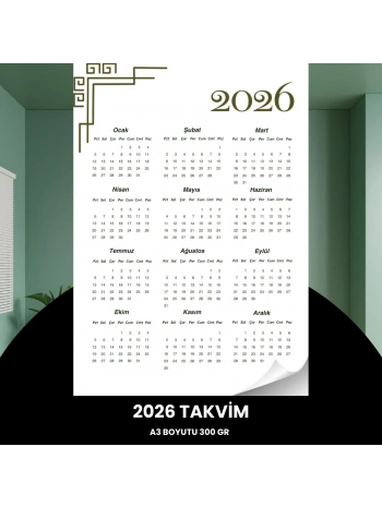Takvim 2026 Premium A3 300 Gr Dijital Baskı Beyaz