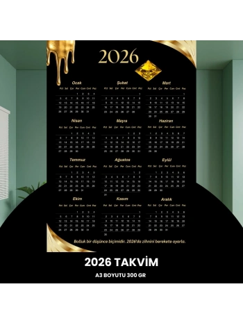 Takvim 2026 Premium A3 300 Gr Dijital Baskı Elmas