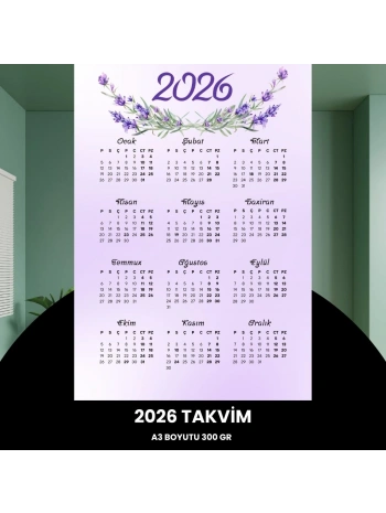 Takvim 2026 Premium A3 300 Gr Dijital Baskı Lavanta