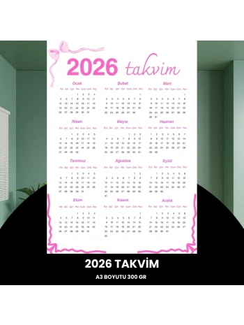 Takvim 2026 Premium A3 300 Gr Dijital Baskı Pembe