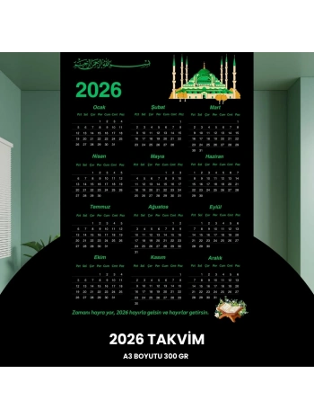 Takvim 2026 Premium A3 300 Gr Dijital Baskı Siyah