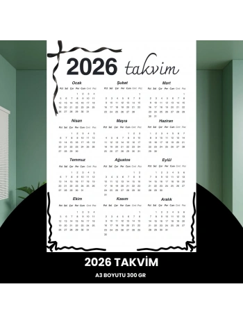 Takvim 2026 Premium A3 300 Gr Dijital Baskı Siyah Kurdele