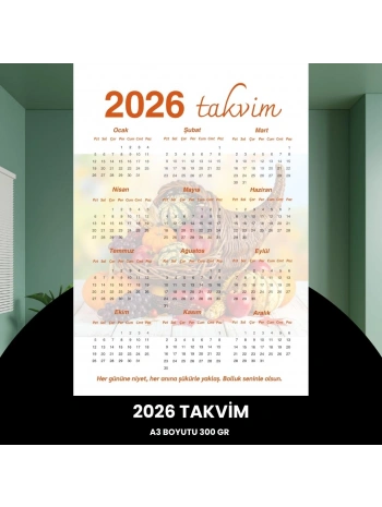Takvim 2026 Premium A3 300 Gr Dijital Baskı Turuncu