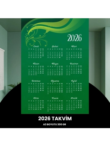 Takvim 2026 Premium A3 300 Gr Dijital Baskı Yeşil