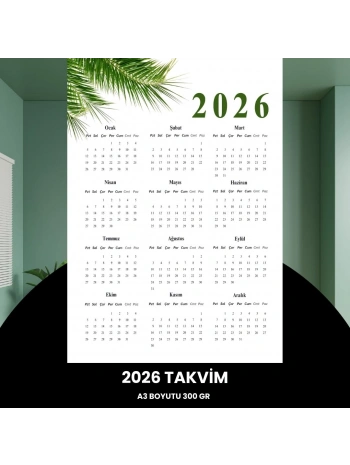 Takvim 2026 Premium A3 300 Gr Dijital Baskı Yeşil Dal