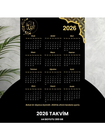 Takvim 2026 Premium A4 300 Gr Dijital Baskı Altın