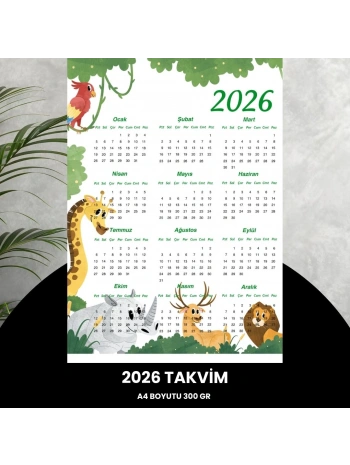 Takvim 2026 Premium A4 300 Gr Dijital Baskı Animal