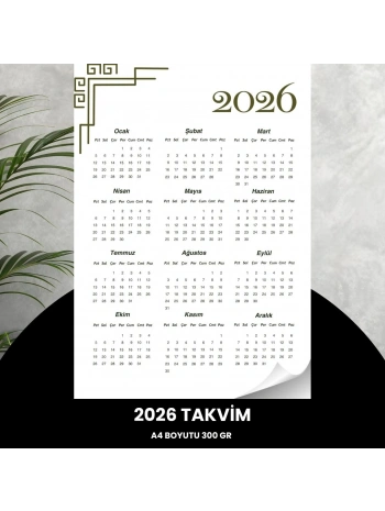 Takvim 2026 Premium A4 300 Gr Dijital Baskı Beyaz