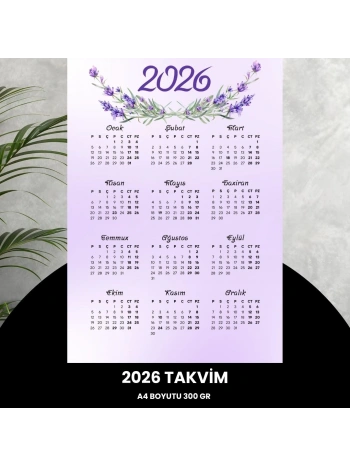 Takvim 2026 Premium A4 300 Gr Dijital Baskı Lavanta