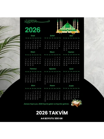 Takvim 2026 Premium A4 300 Gr Dijital Baskı Siyah