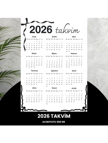 Takvim 2026 Premium A4 300 Gr Dijital Baskı Siyah Kurdele