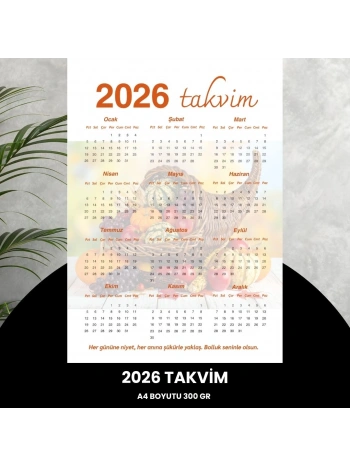 Takvim 2026 Premium A4 300 Gr Dijital Baskı Turuncu
