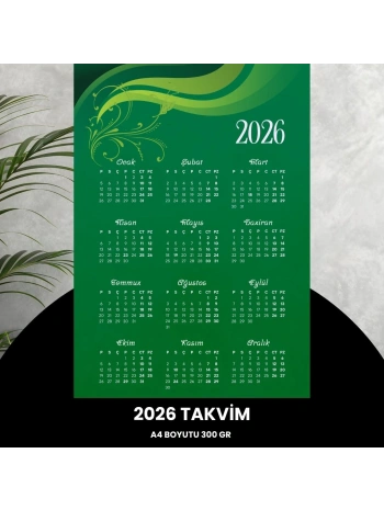 Takvim 2026 Premium A4 300 Gr Dijital Baskı Yeşil