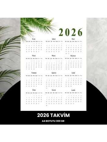 Takvim 2026 Premium A4 300 Gr Dijital Baskı Yeşil Dal