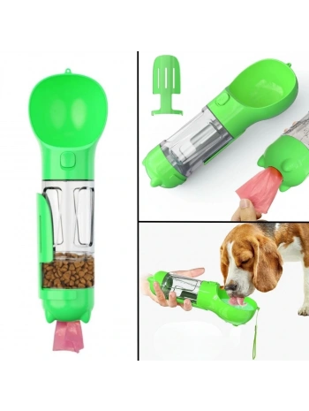 Taşınabilir Hazneli Mama Kaplı ,Kaka Poşetli Kedi,Köpek Suluğu-300ml (5047)
