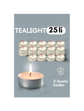 Tealight Mum 25 Adet - Kokusuz Dekoratif Mum