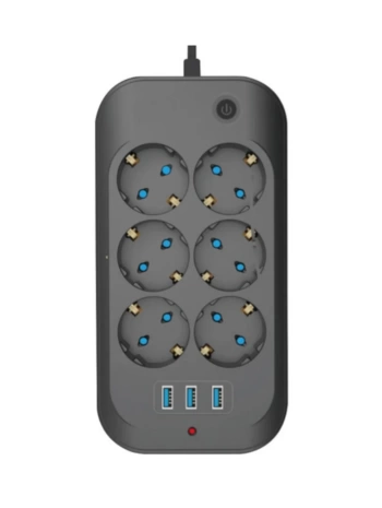 Termal Akım Korumalı, Çocuk Korumalı, 6’lı 2 Mt Uzatma Kablosu 6 X Priz, 3 X Usb