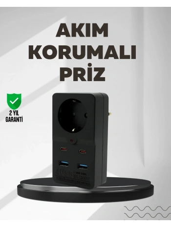 Tip Akım Koruma Prizi 10A 2500W USB Type C Destekli