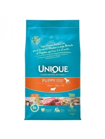 Unique Kuzu Etli Orta ve Büyük Irk Düşük Tahıllı Yavru Köpek Maması 3 Kg