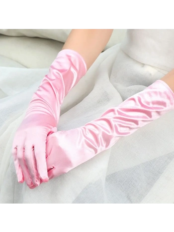 Uzun Boy Ekstra Parlak Saten Eldiven Pembe Renk (5047)