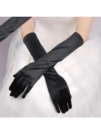 Uzun Boy Ekstra Parlak Saten Eldiven Siyah Renk (5047)